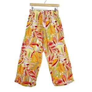 C&C California Pants‎ Women's S Multicolor Tropical Floral Linen Blend Wide Leg